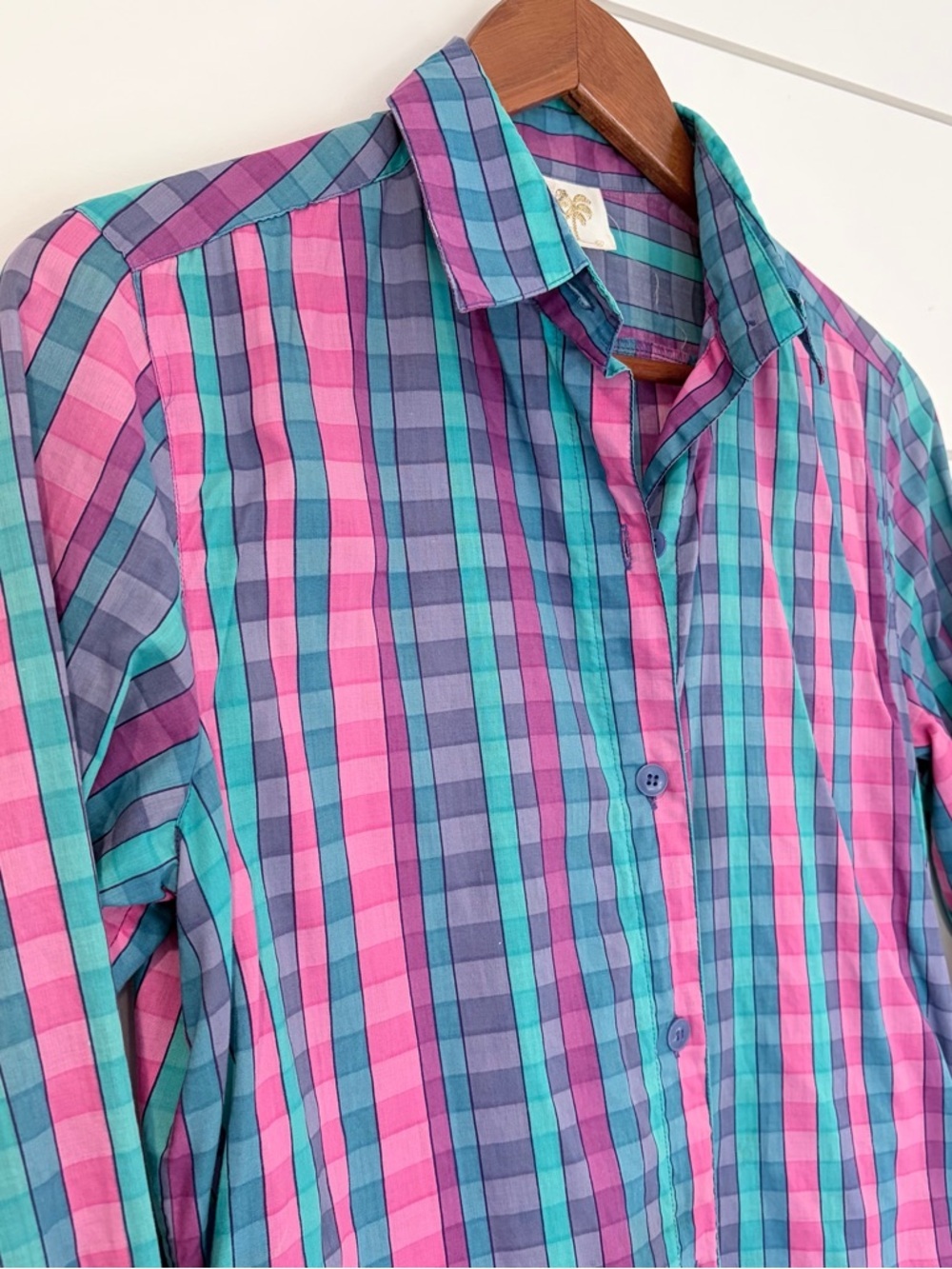 Vintage Gottex Plaid Shirt Dress Cotton Preppy Coastal Core Pockets Womens S - Picture 3 of 9